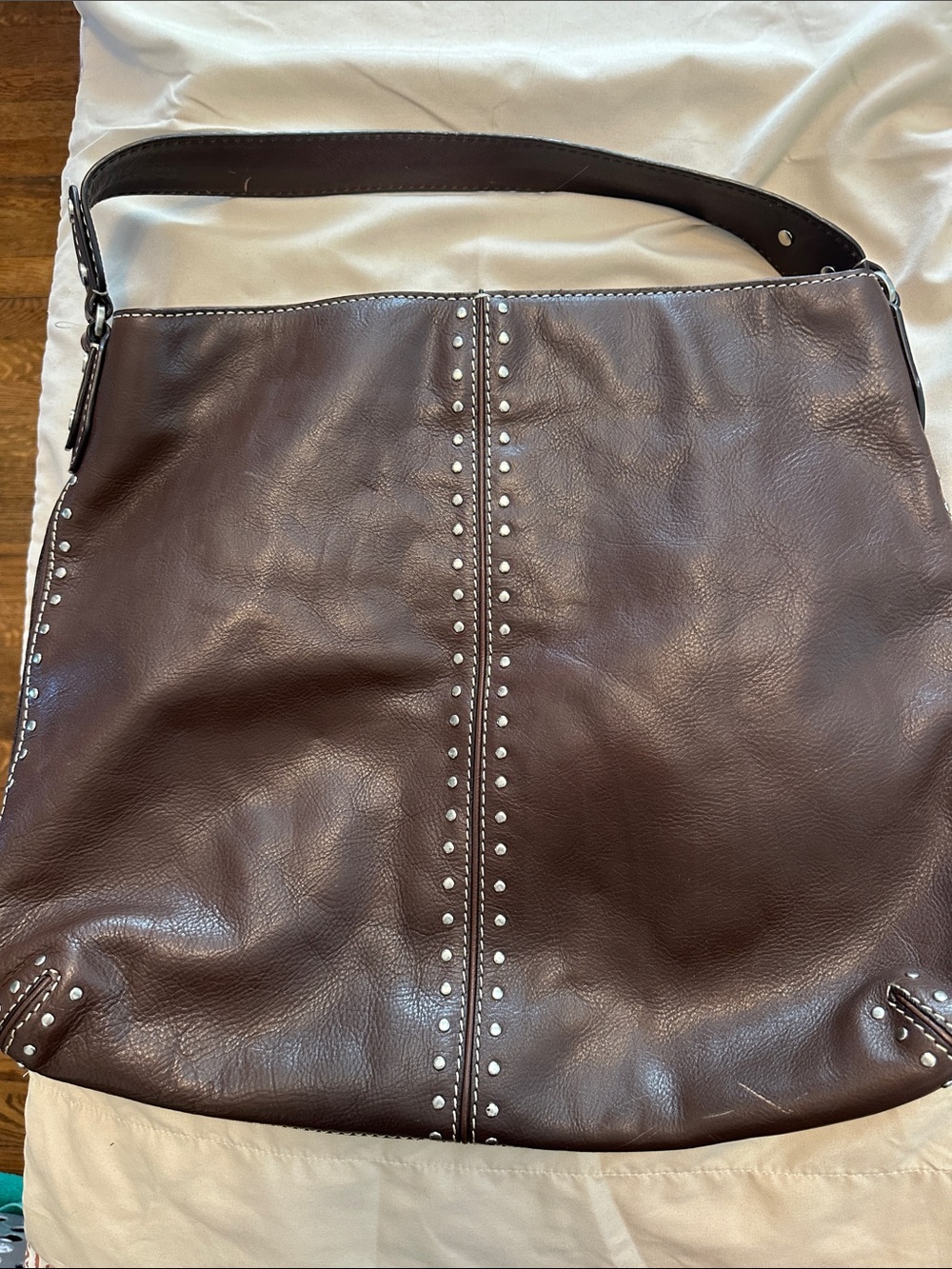 Michael Kors Brown Leather Studded Shoulder Bag